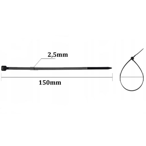 Erős kábelkötegelő 2,5x150mm fehér 100 darab LUMILED