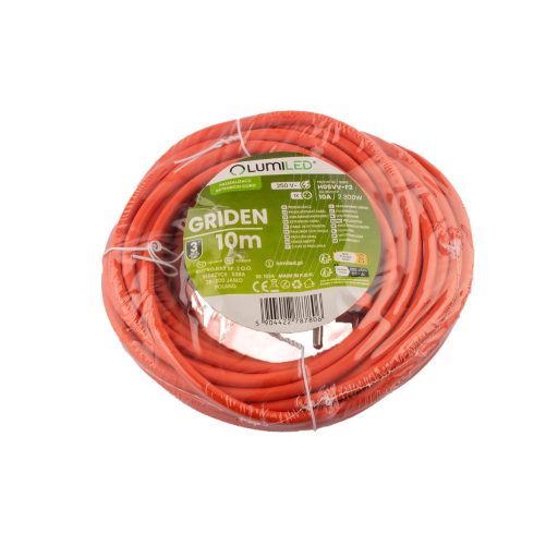 Kerti hosszabbító kábel építési szimpla 1 aljzat 10m narancssárga zsinór GRIDEN Lumiled