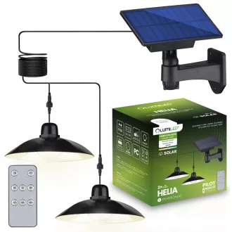   2x Napelemes LED lámpa HELIA csillár, kerti mennyezeti függőlámpa, érzékelős távirányítóval, LUMILED panel