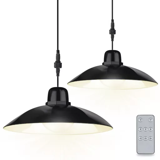 2x Napelemes LED lámpa HELIA csillár, kerti mennyezeti függőlámpa, érzékelős távirányítóval, LUMILED panel