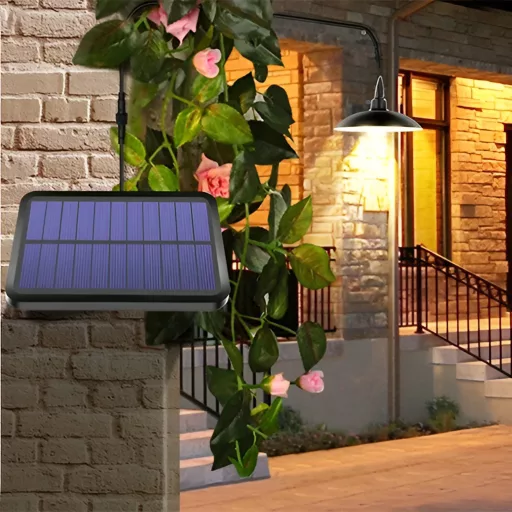 2x Napelemes LED lámpa HELIA csillár, kerti mennyezeti függőlámpa, érzékelős távirányítóval, LUMILED panel